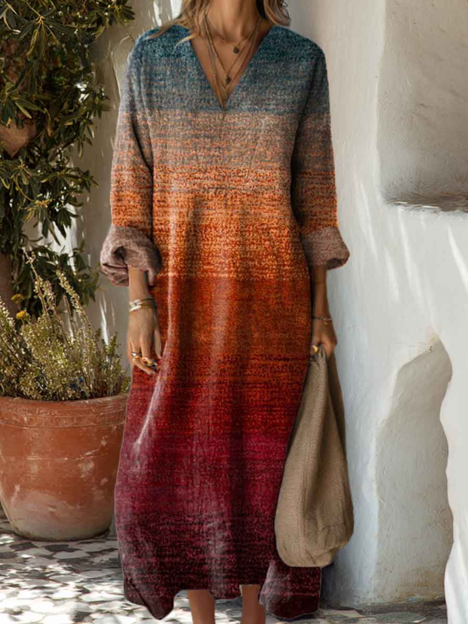 Sukienka Maxi z Efektem Ombre