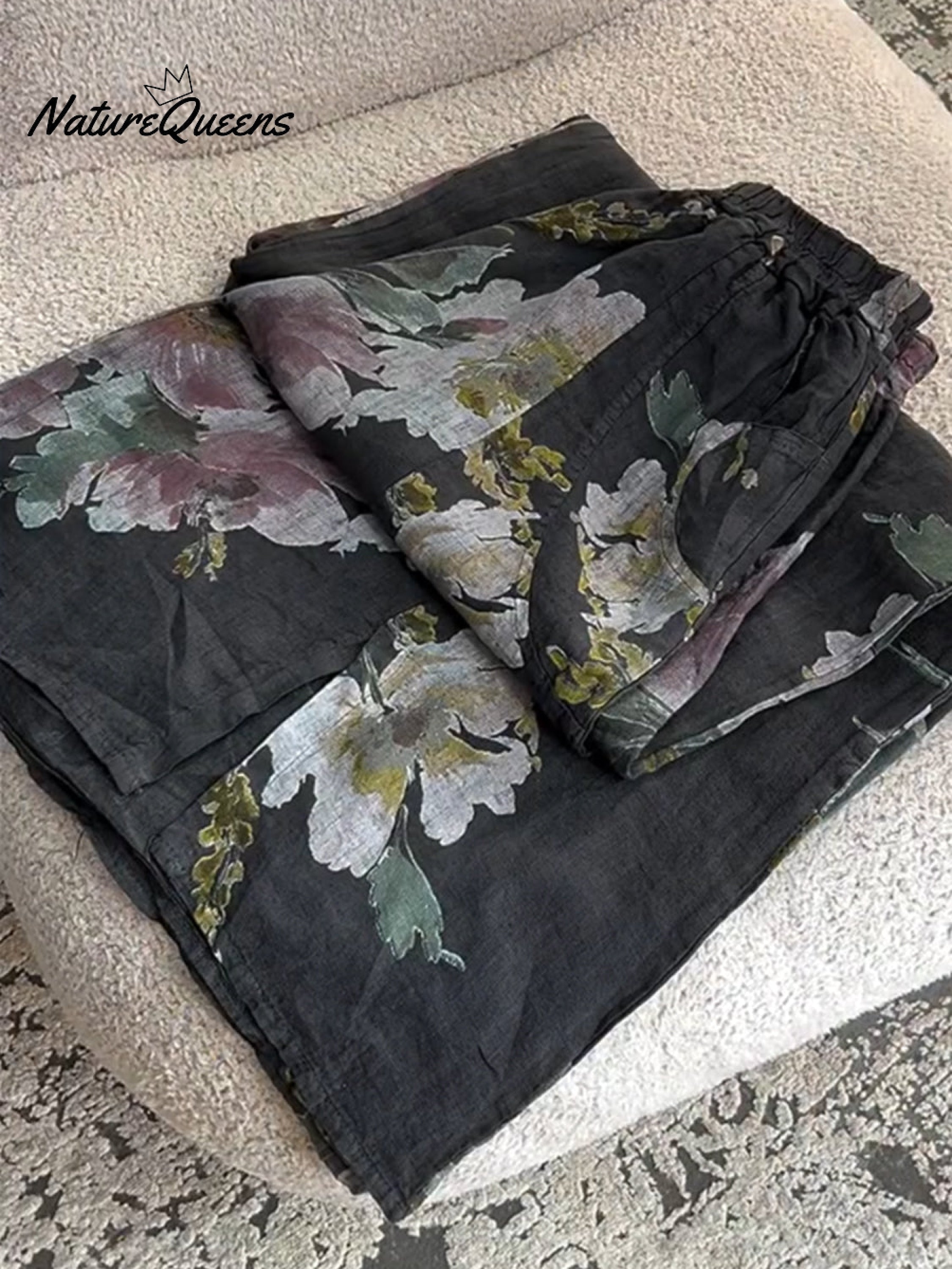 Damskie Vintage Kwiatowe Spodnie Casual z Bawełny i Lnu