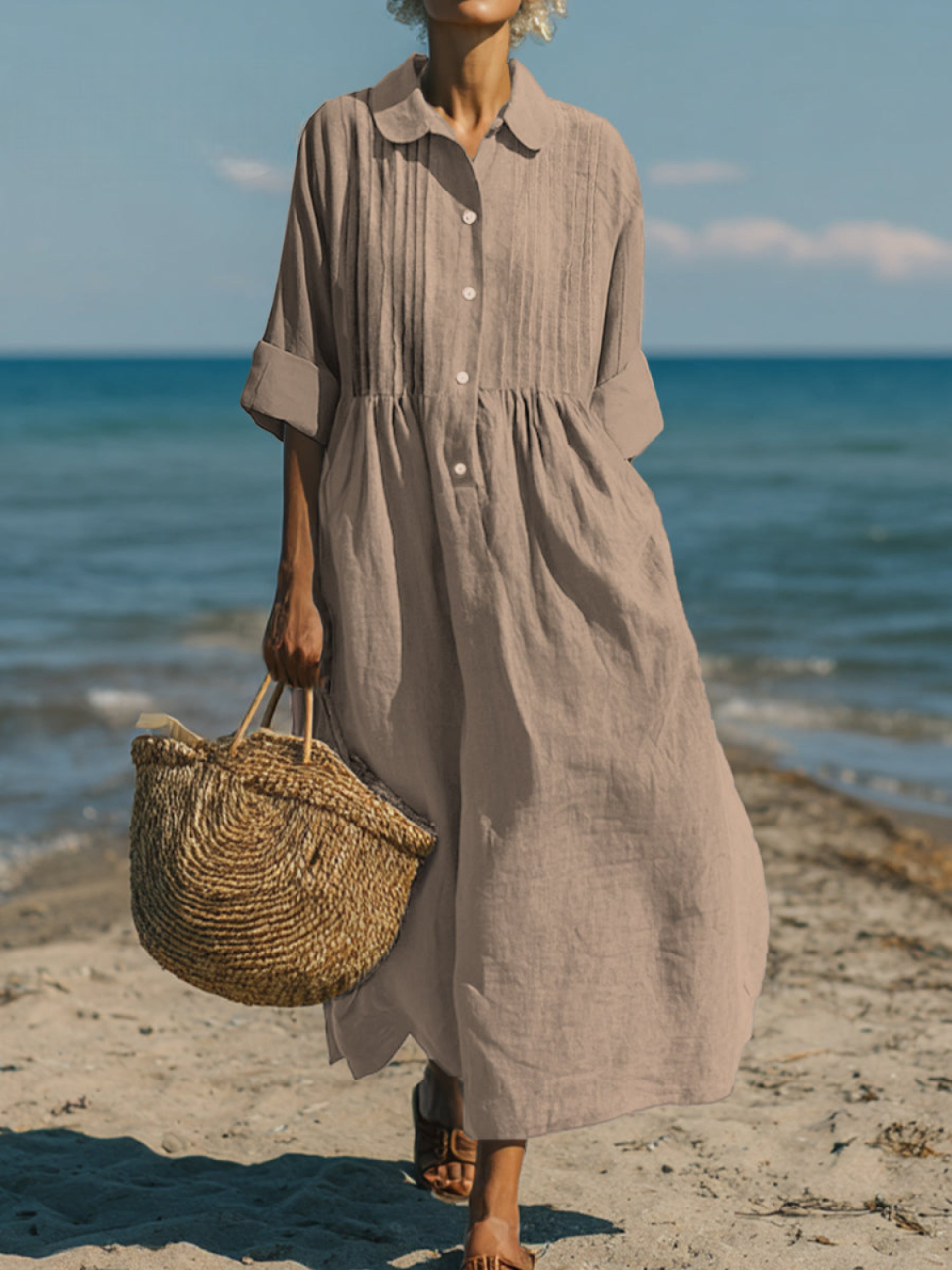 Letnia Sukienka Koszulowa z Marszczeniem