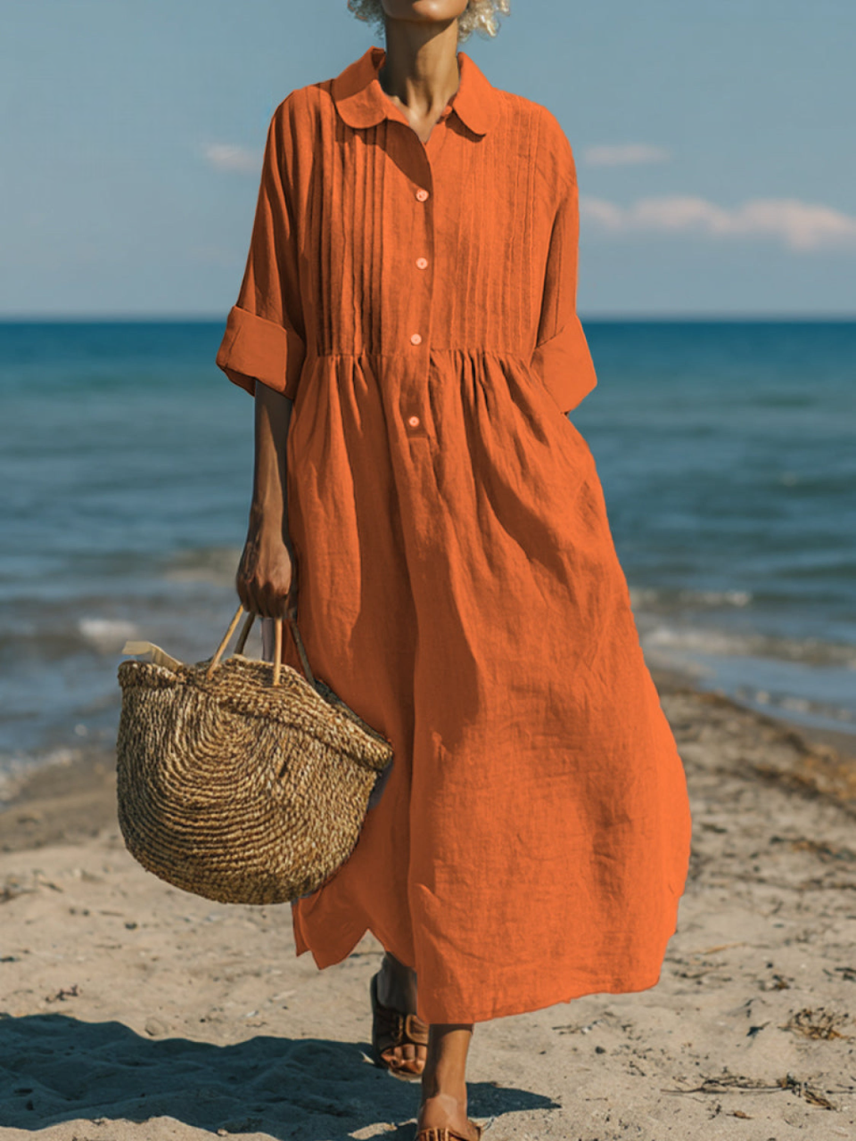 Letnia Sukienka Koszulowa z Marszczeniem