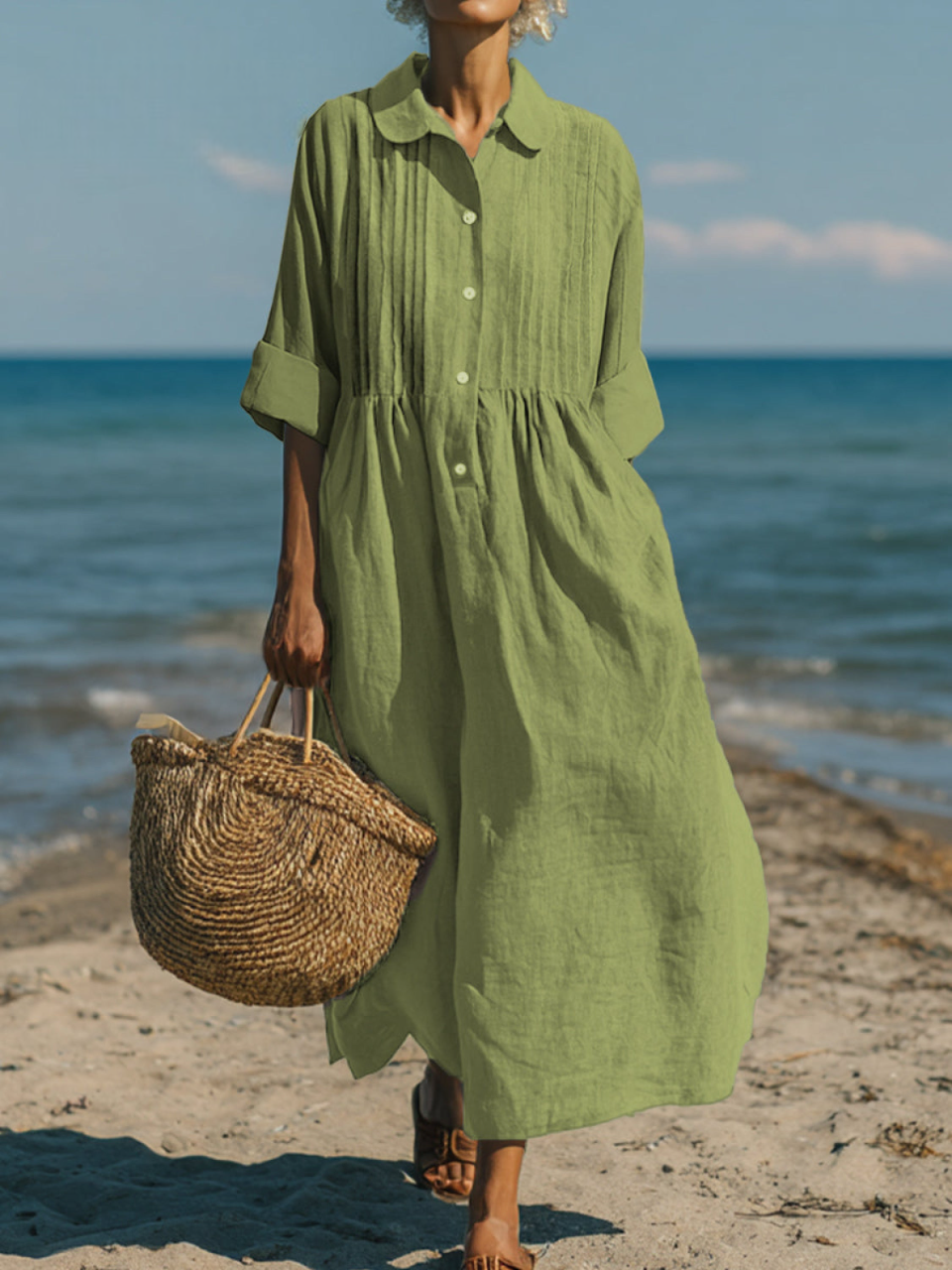 Letnia Sukienka Koszulowa z Marszczeniem