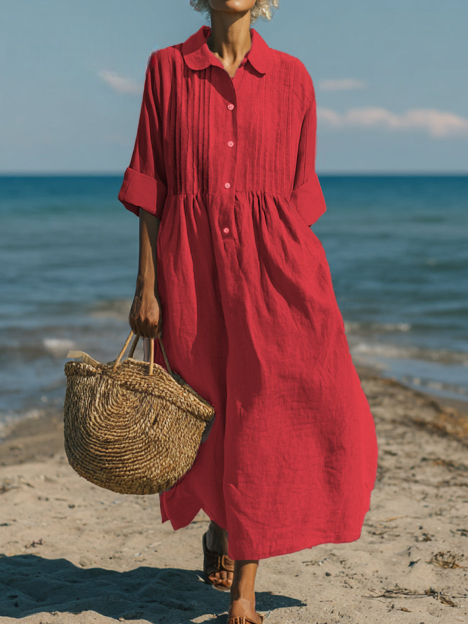 Letnia Sukienka Koszulowa z Marszczeniem