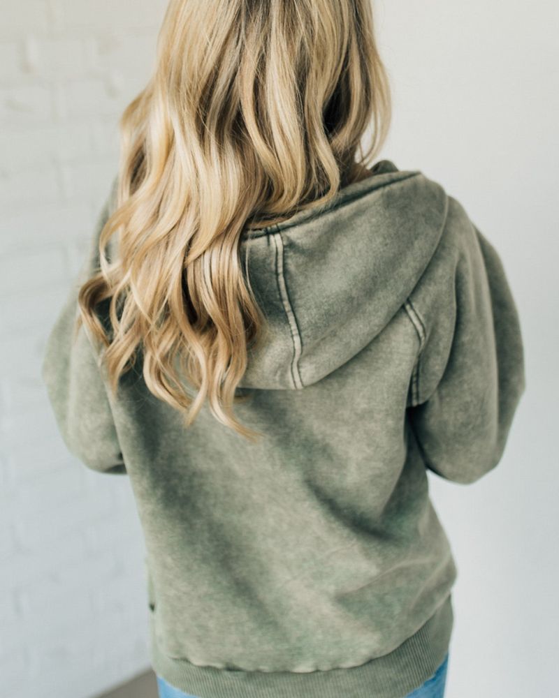 Nalas - Bluza z kapturem Zip Henley Acid Wash Fleece