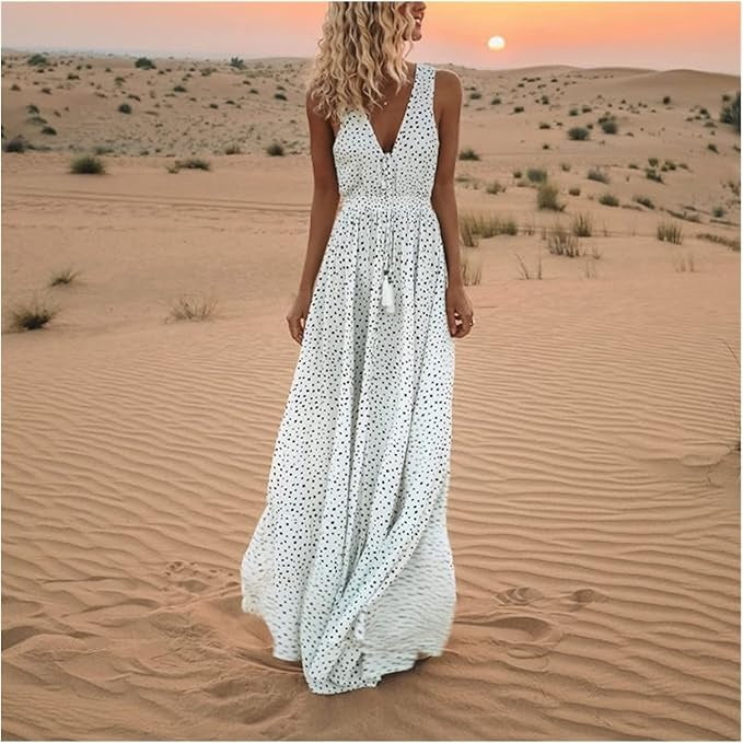 Ismena - Sukienka maxi w stylu boho w groszki