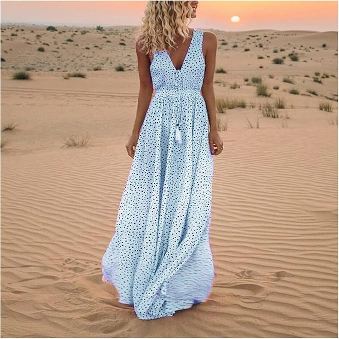 Ismena - Sukienka maxi w stylu boho w groszki