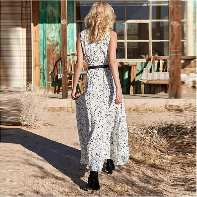 Ismena - Sukienka maxi w stylu boho w groszki
