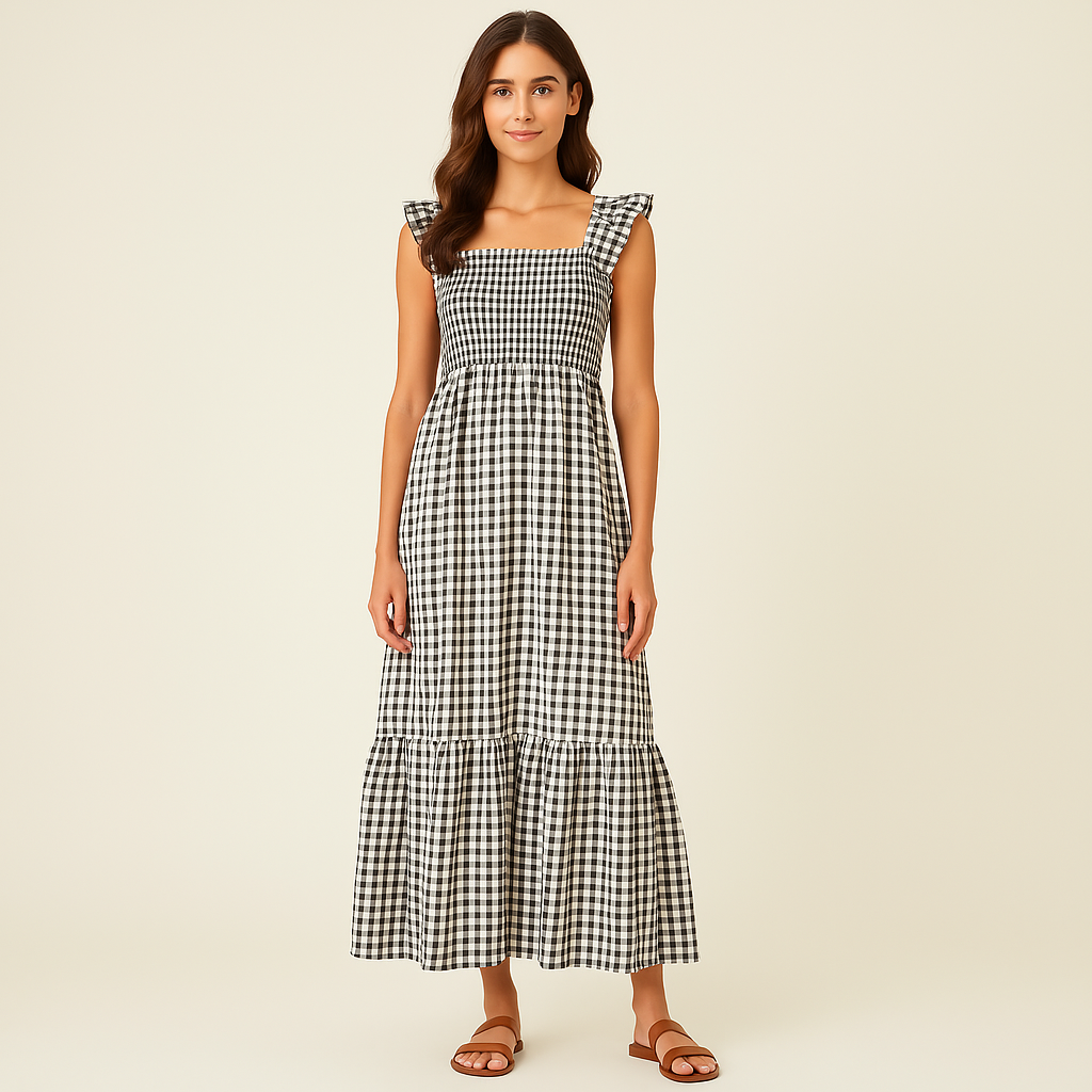Sophia – Sukienka maxi bez rękawów w kratę