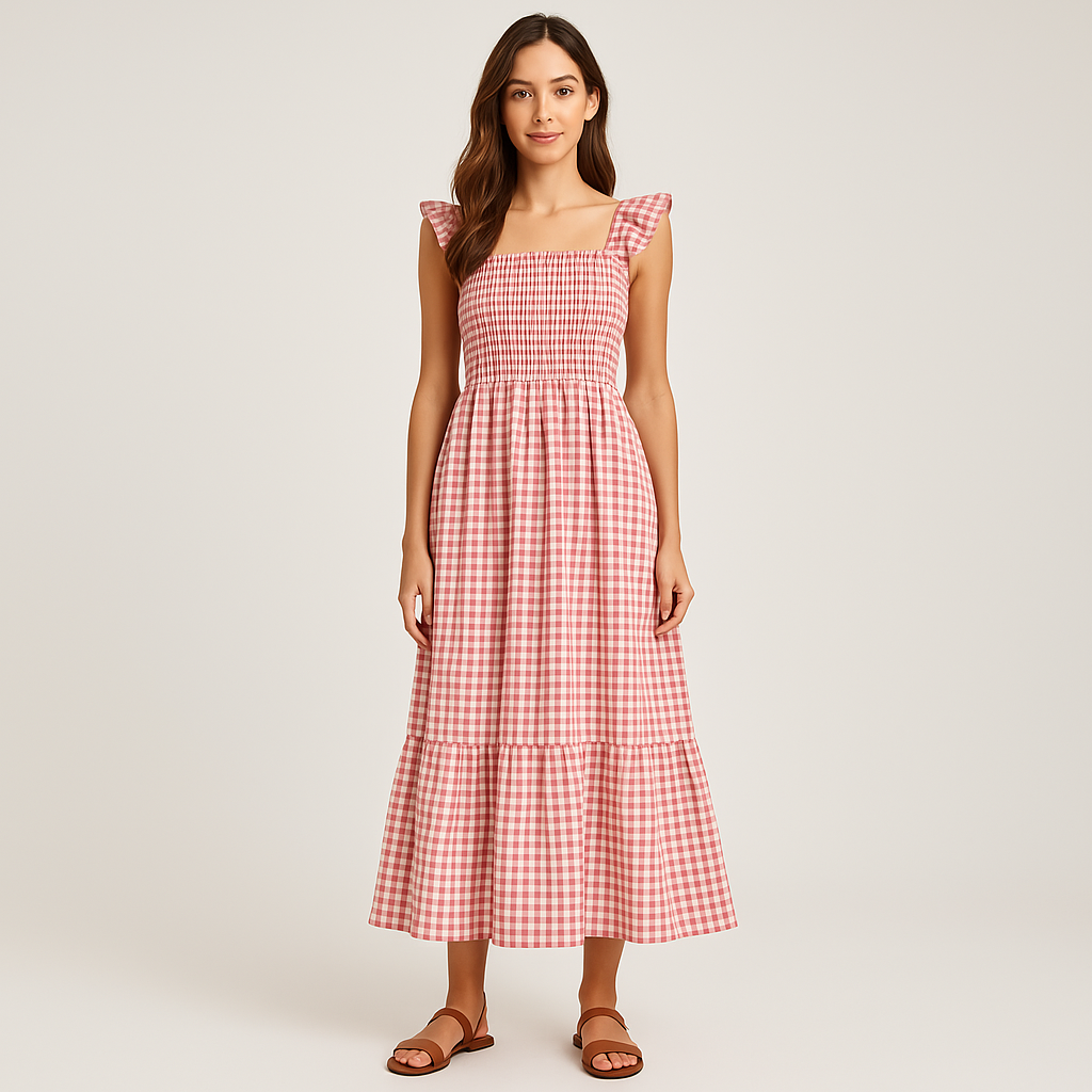 Sophia – Sukienka maxi bez rękawów w kratę