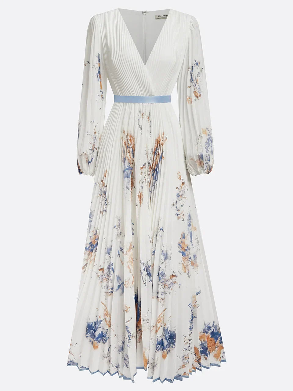 Halston - Elegancka sukienka maxi z dekoltem w szpic i bufiastymi rękawami