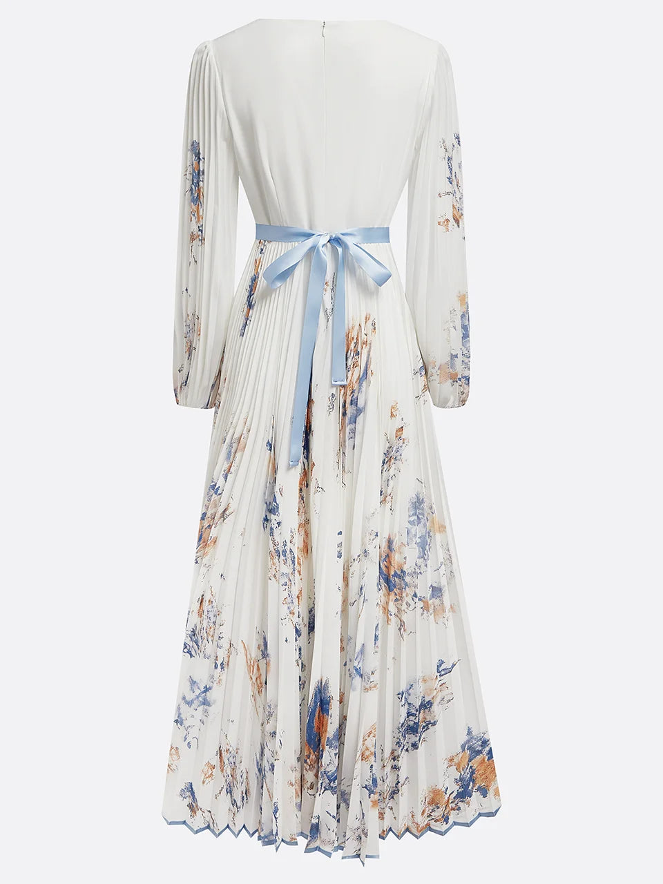 Halston - Elegancka sukienka maxi z dekoltem w szpic i bufiastymi rękawami