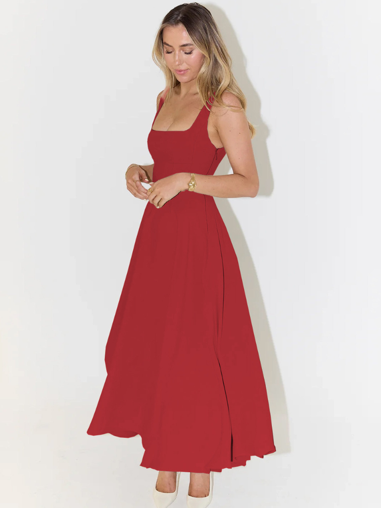 Trinity - Elegancka, dopasowana sukienka midi bez rękawów o kroju litery A