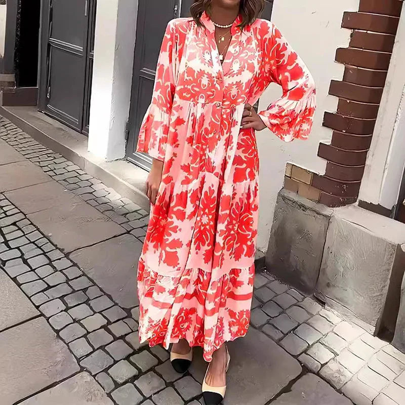 Avielle - Modna sukienka maxi w stylu boho z nadrukiem