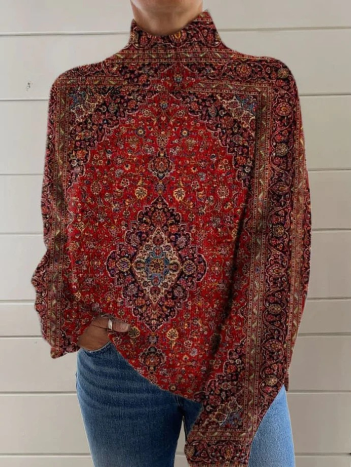 Sweter z golfem z nadrukiem w stylu vintage