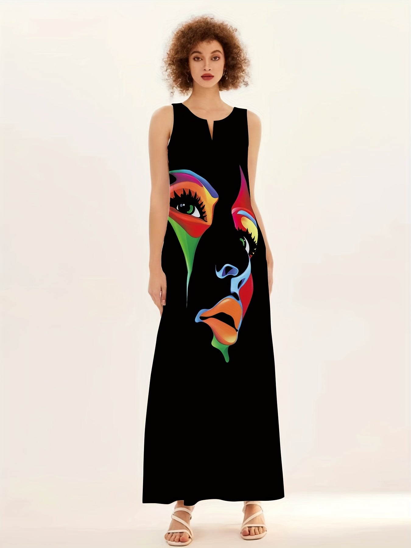 Honor - Elegancka sukienka maxi z nadrukiem maski
