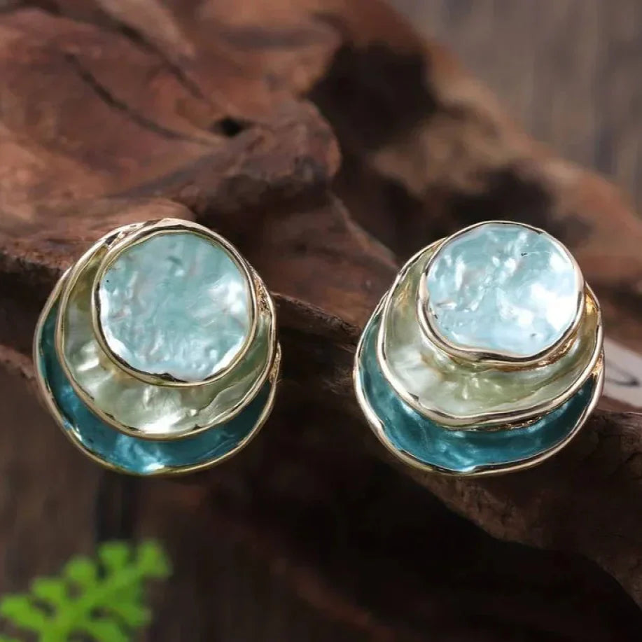 Coraline - Vintage ręcznie malowane kolczyki warstwowe