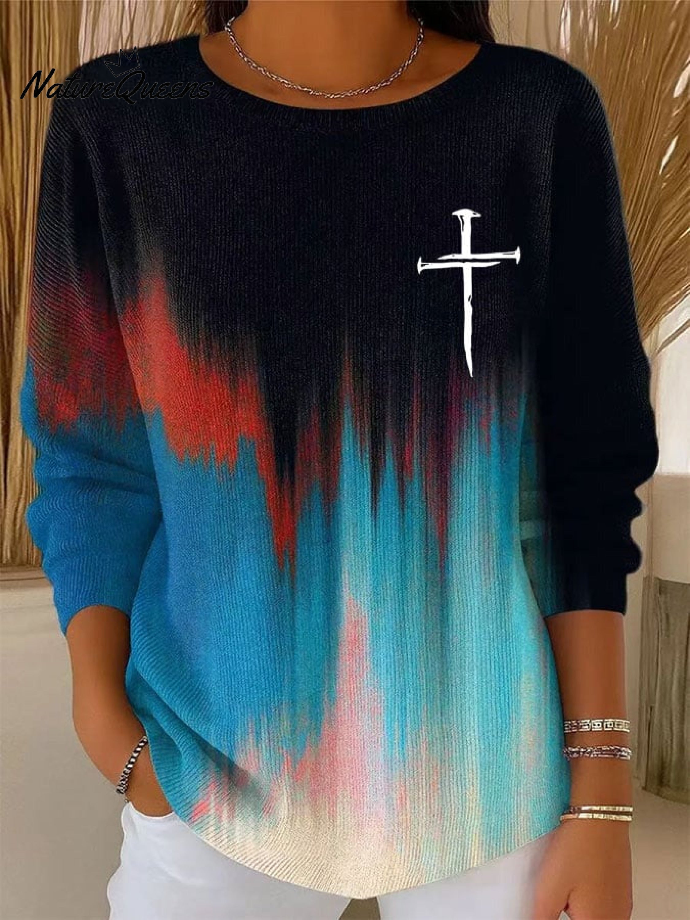 Damski sweter pulower z abstrakcyjnym wielokolorowym gradientem