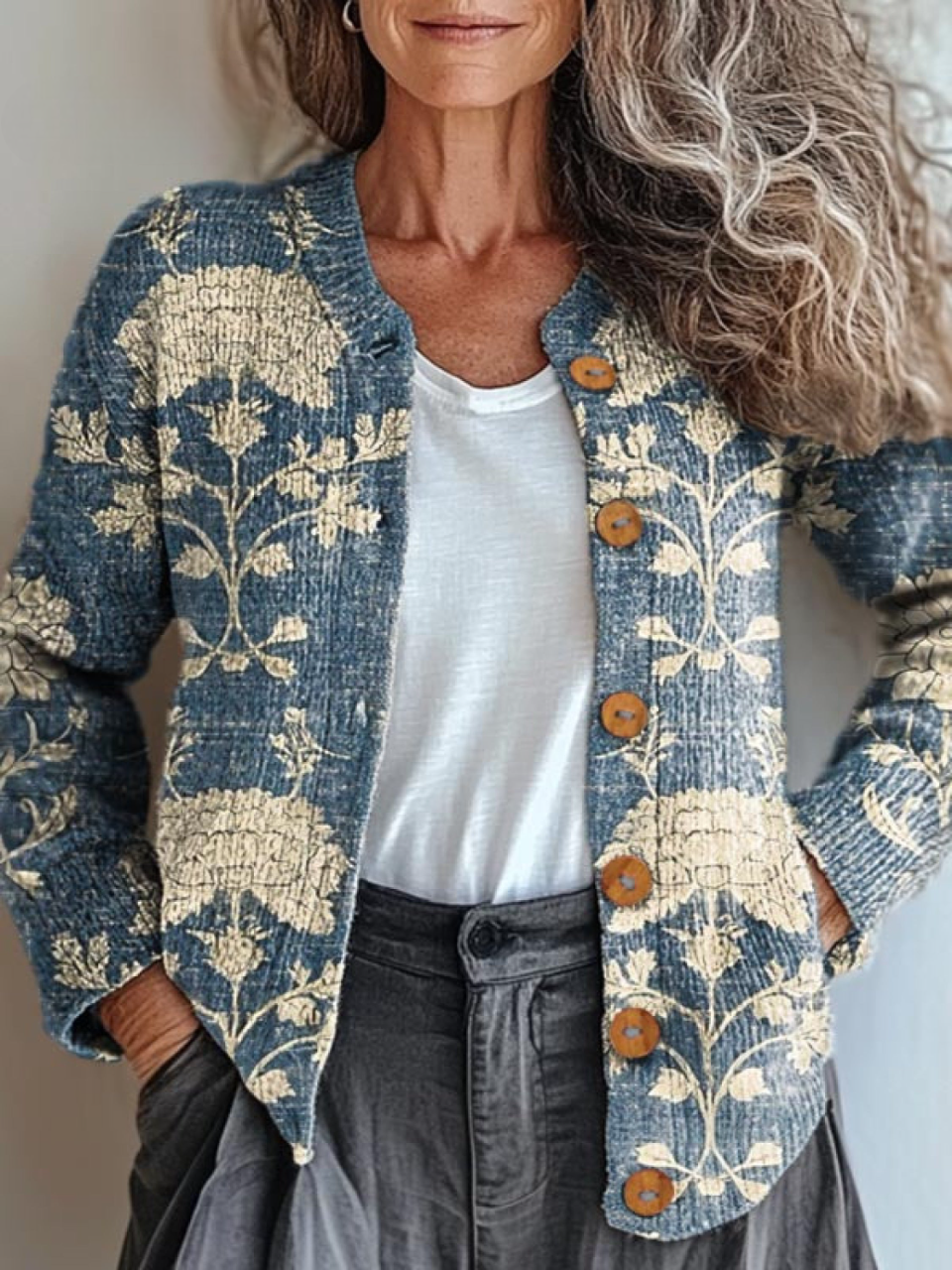 Uroczy Kwiatowy Sweter Kardigan z Guzikami dla Kobiet w Stylu Vintage