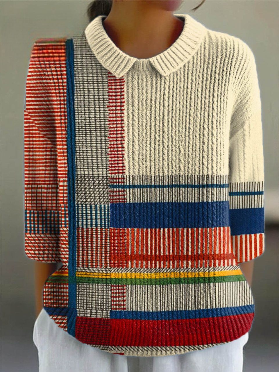 Casual damski sweter z geometrycznym nadrukiem