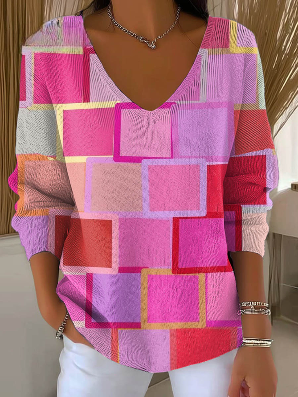 Casualowy sweter damski z geometrycznym wzorem