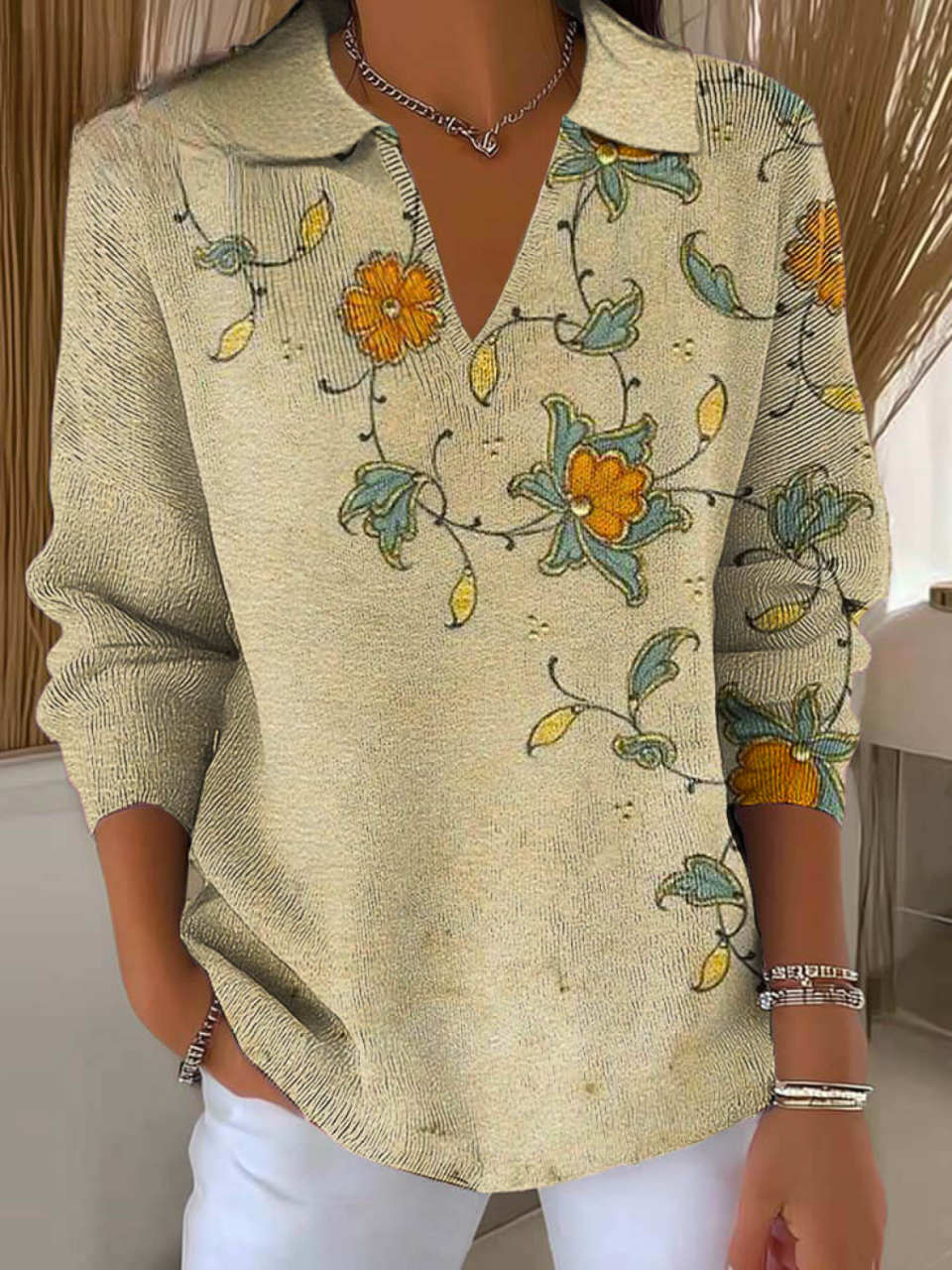 Damski sweter w stylu vintage z kwiatowym wzorem