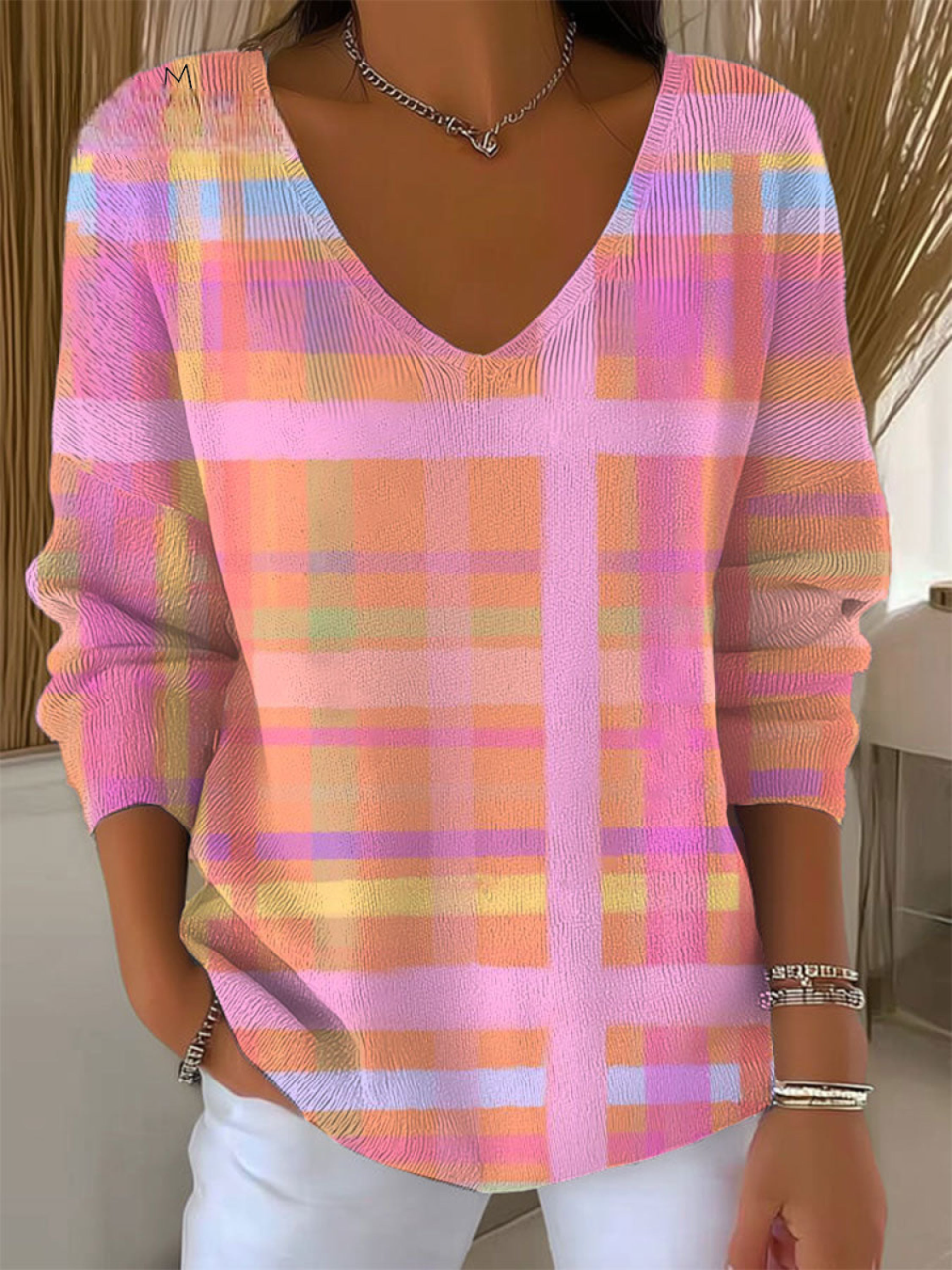 Damski sweter casualowy z geometrycznym nadrukiem w stylu vintage
