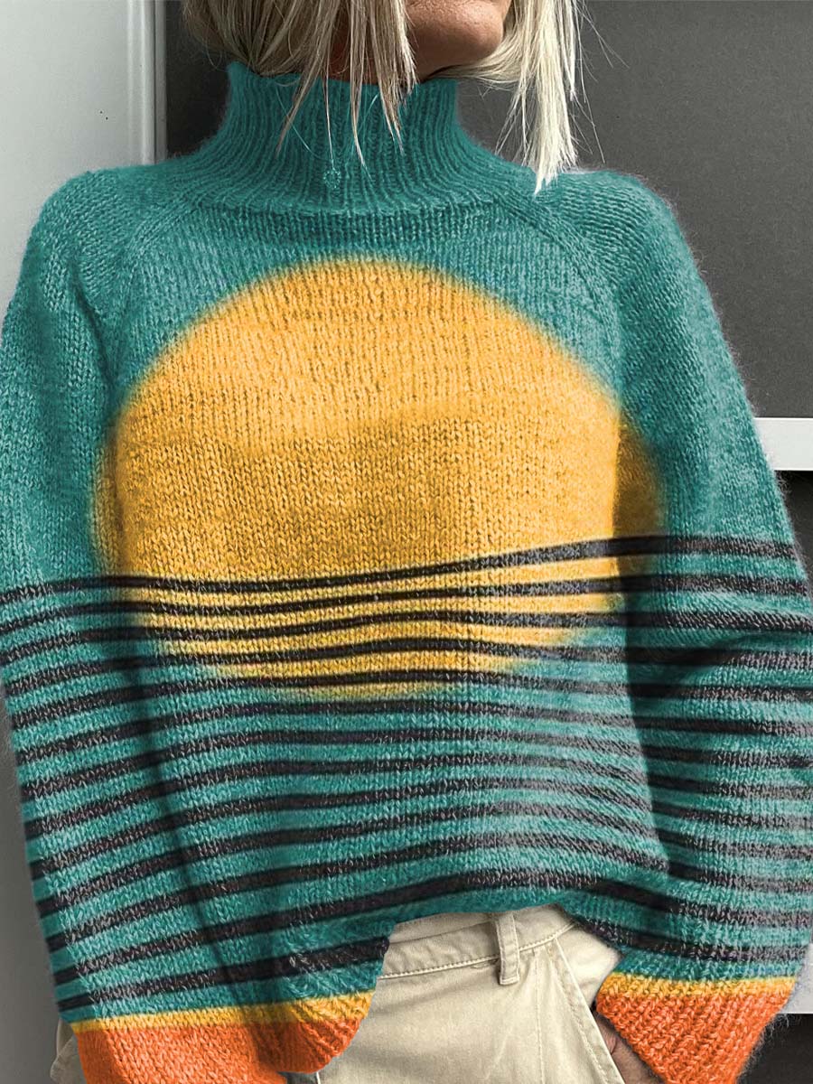 Sweter z golfem z dekoracyjnym wzorem w kropki i faliste linie