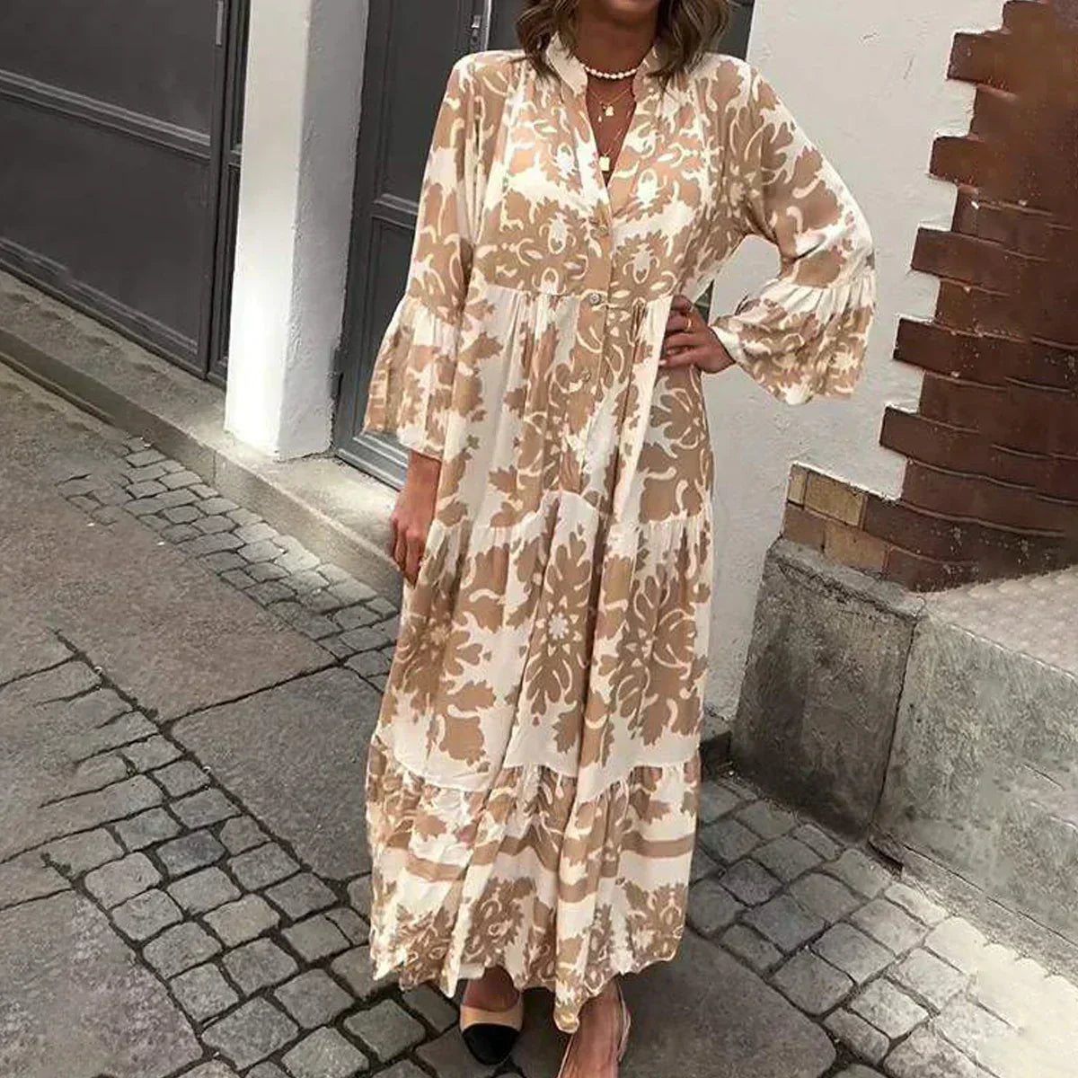 Avielle - Modna sukienka maxi w stylu boho z nadrukiem
