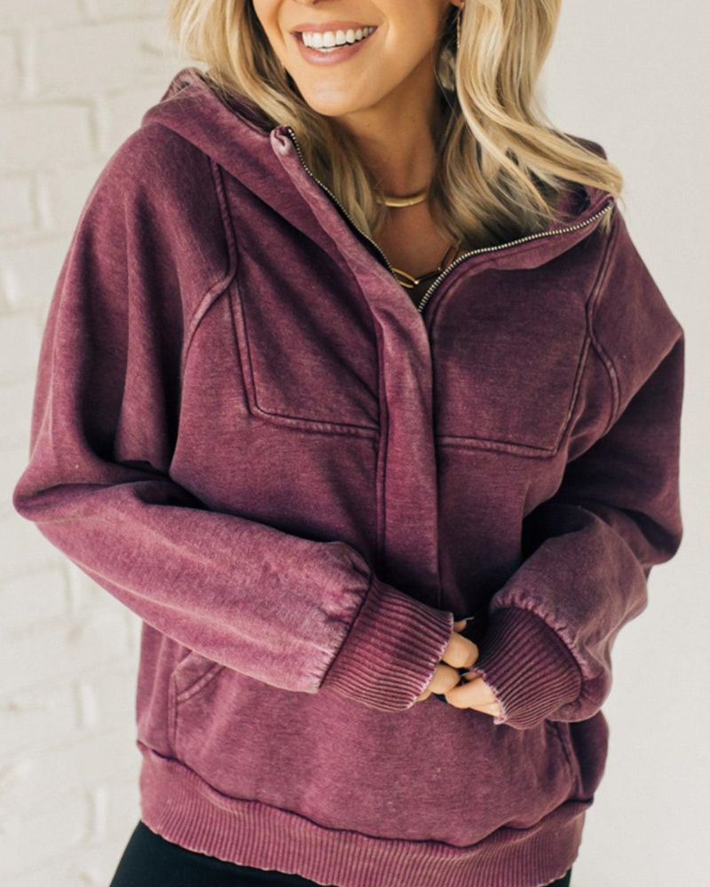Nalas - Bluza z kapturem Zip Henley Acid Wash Fleece