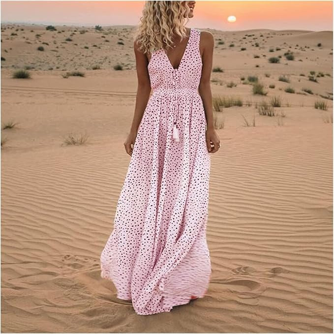 Ismena - Sukienka maxi w stylu boho w groszki