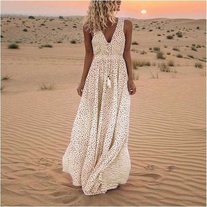 Ismena - Sukienka maxi w stylu boho w groszki