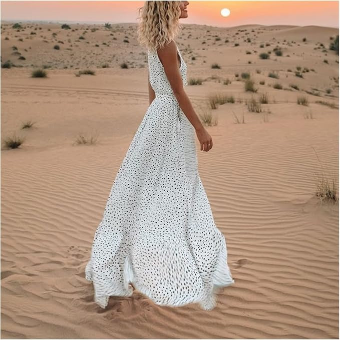 Ismena - Sukienka maxi w stylu boho w groszki