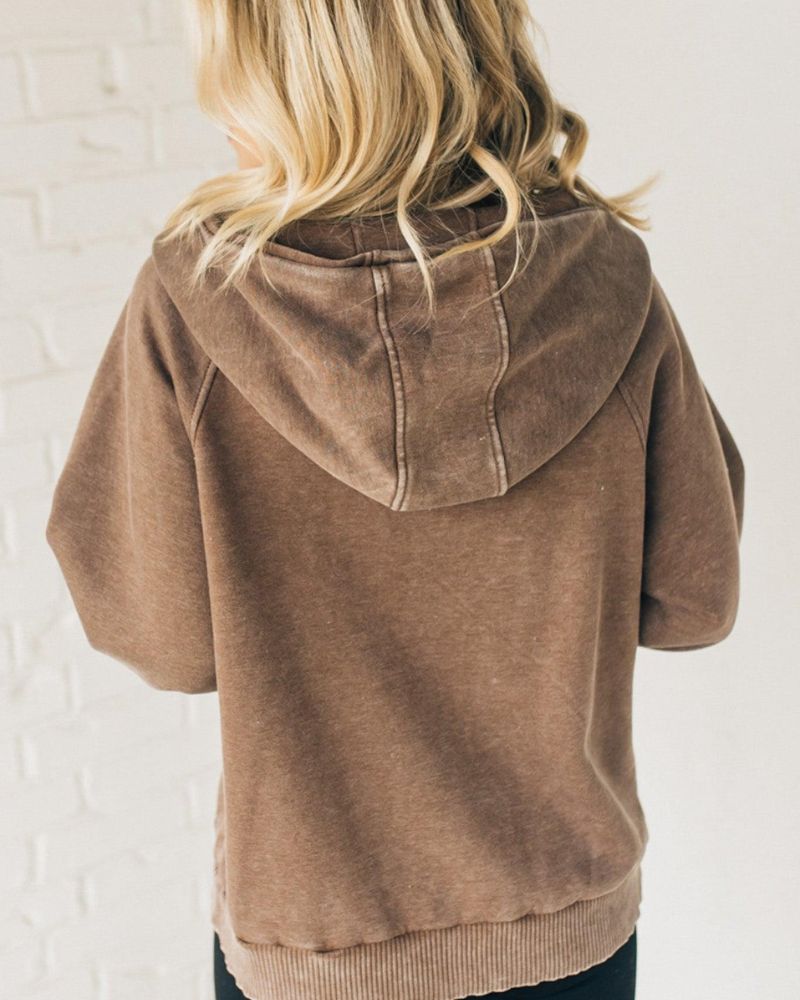 Nalas - Bluza z kapturem Zip Henley Acid Wash Fleece