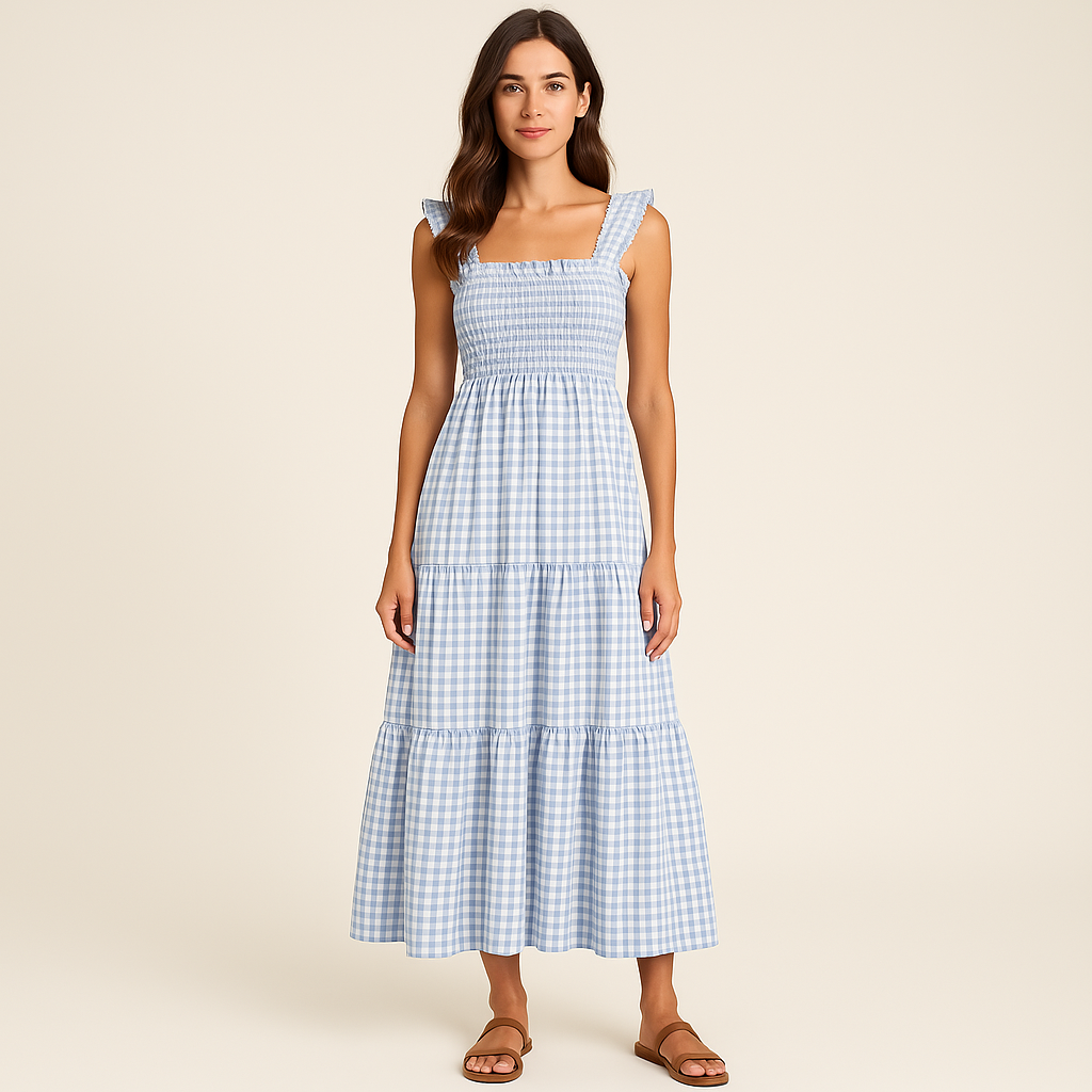 Sophia – Sukienka maxi bez rękawów w kratę