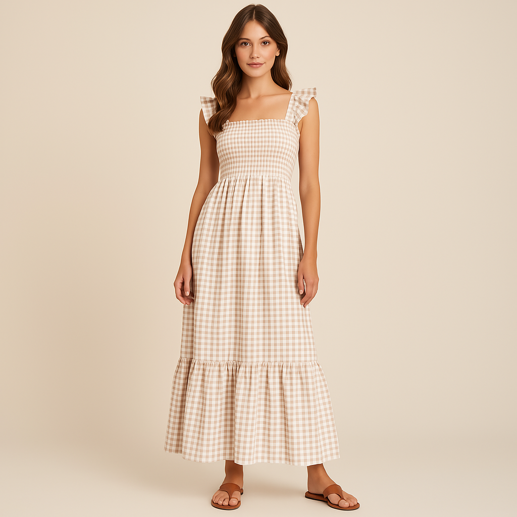 Sophia – Sukienka maxi bez rękawów w kratę