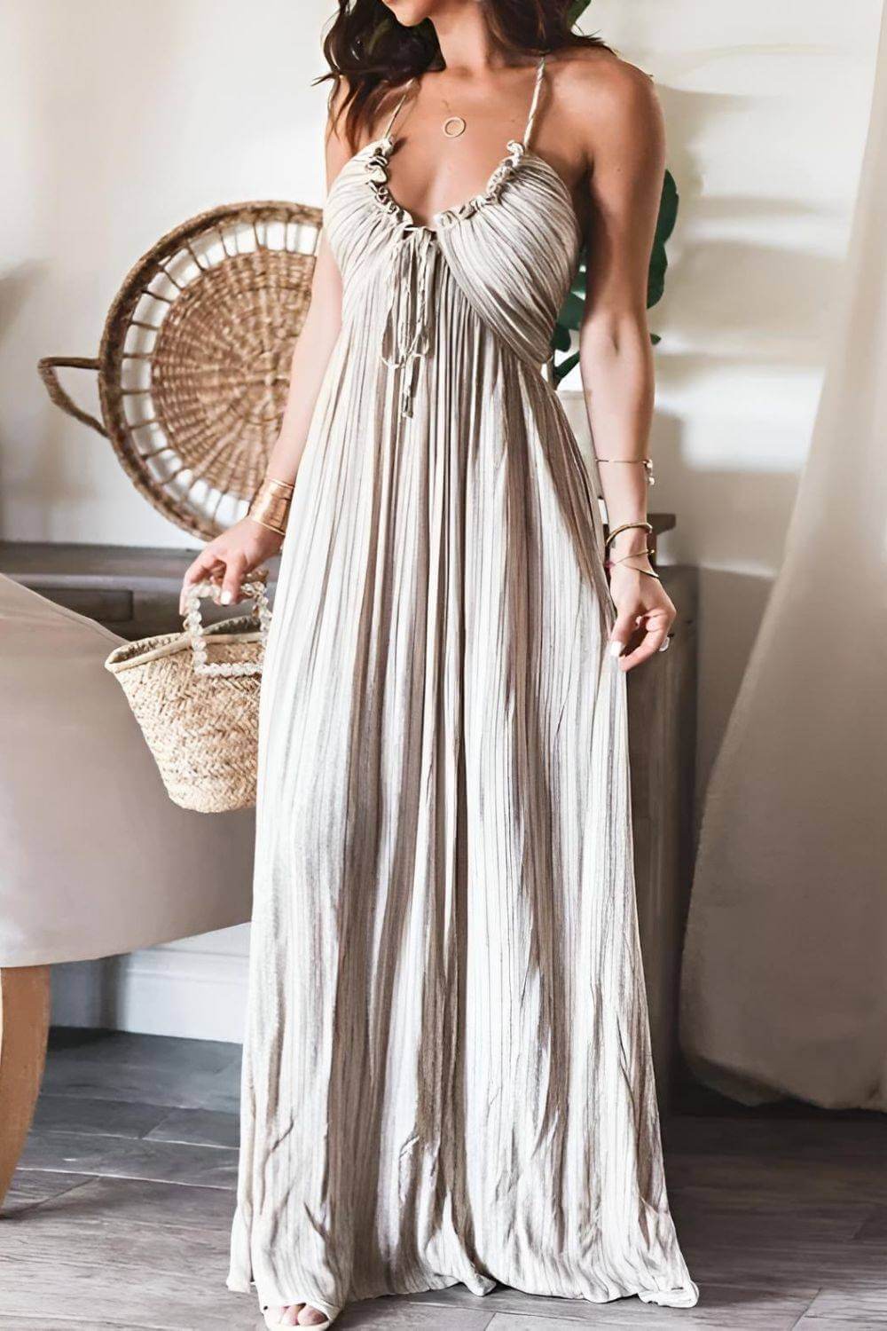 Lanie - Elegancka plisowana suknia maxi