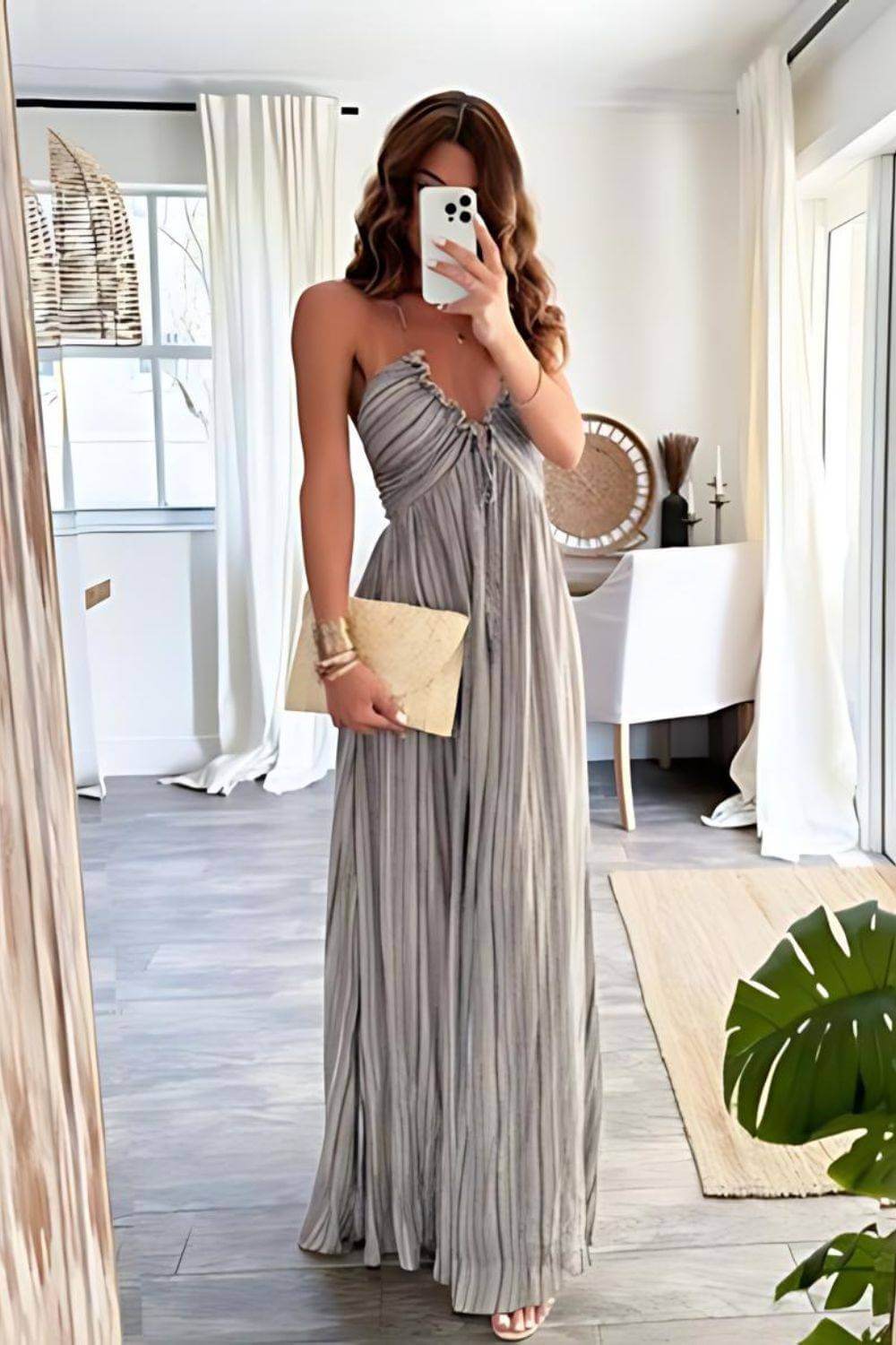 Lanie - Elegancka plisowana suknia maxi