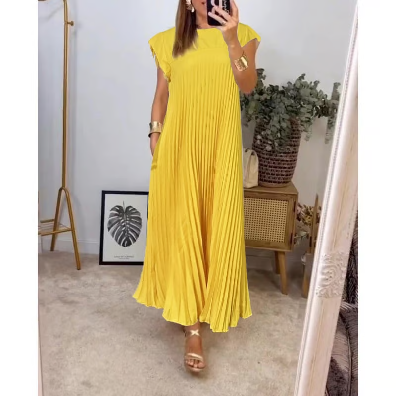 Sorrel - Elegancka sukienka maxi z plisami i splotem