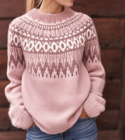 Sage - Jacquard Vintage Print Sweater