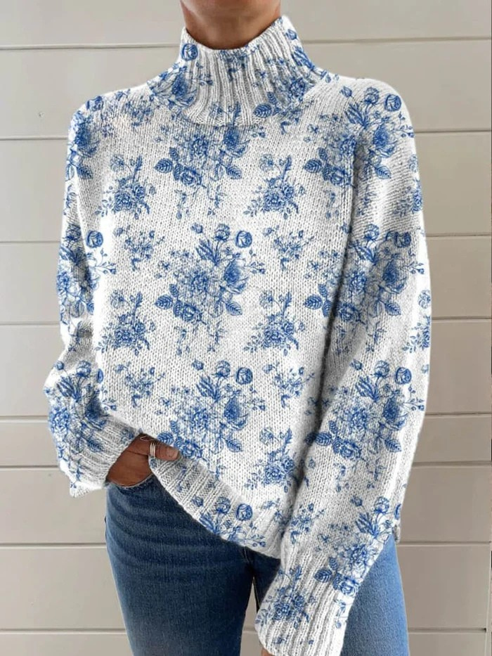 Uroczy Wzór Kwiatowy Art Print Sweter z Golfem