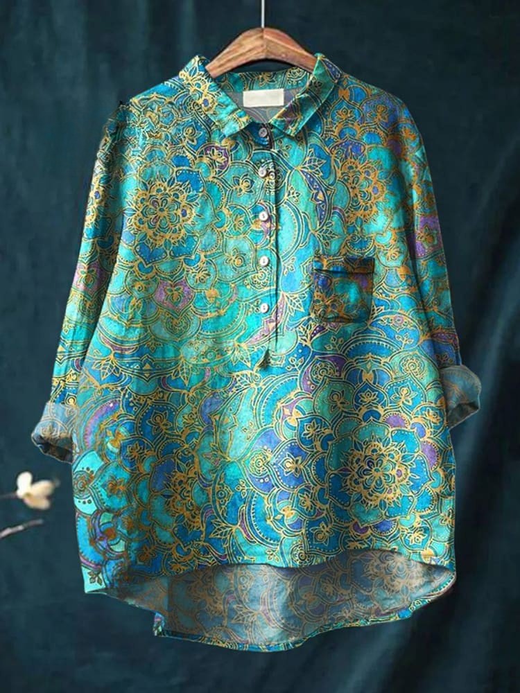 Koszula damska w stylu retro z nadrukiem artystycznym