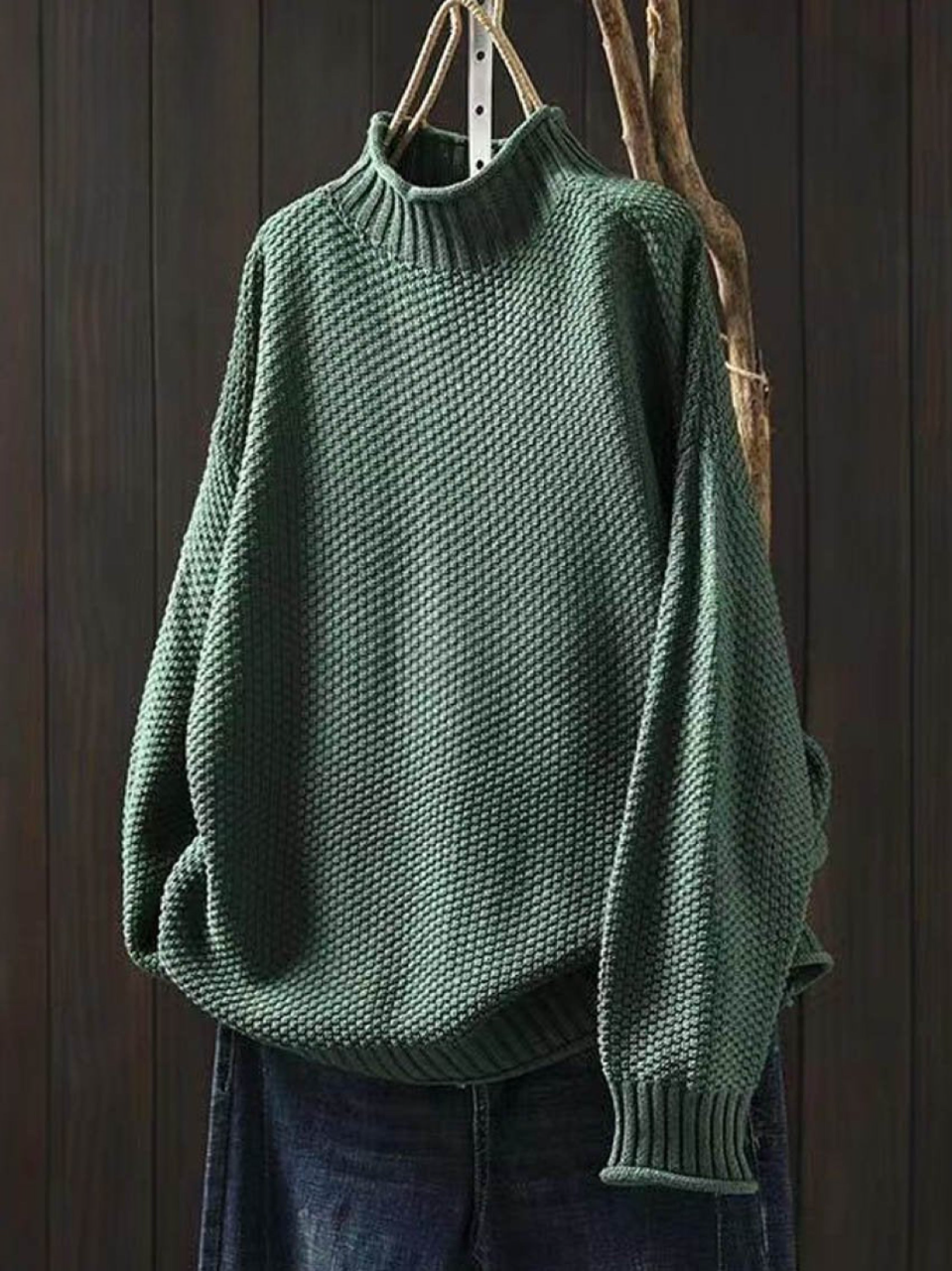 Damski Retro Gładki Luźny Elegancki Półgolf Casual Sweter Dzianinowy