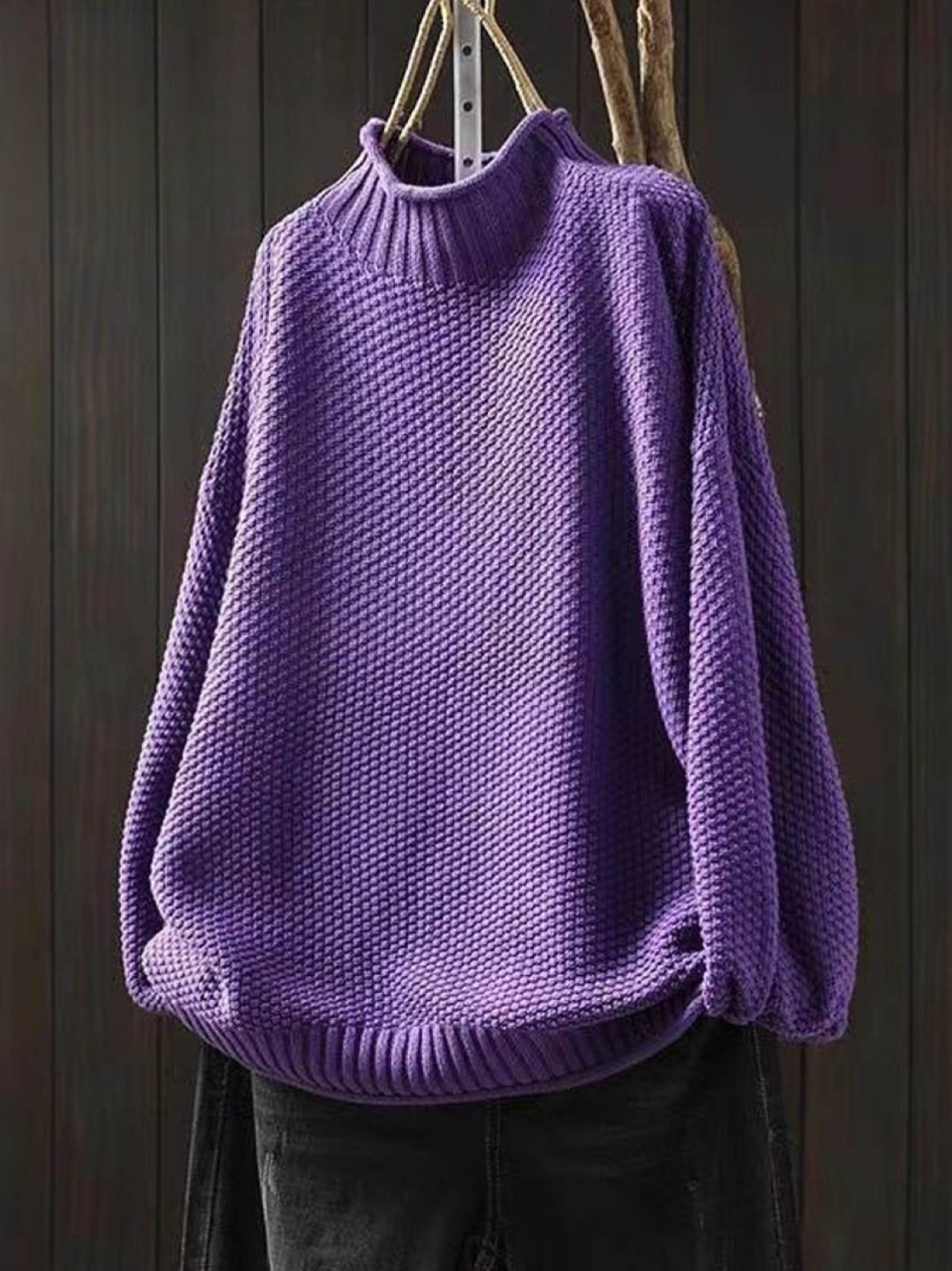 Damski Retro Gładki Luźny Elegancki Półgolf Casual Sweter Dzianinowy
