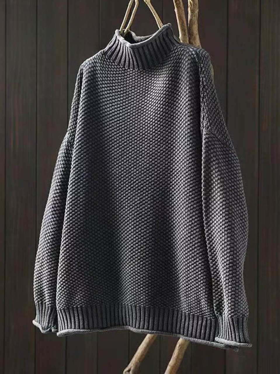 Damski Retro Gładki Luźny Elegancki Półgolf Casual Sweter Dzianinowy
