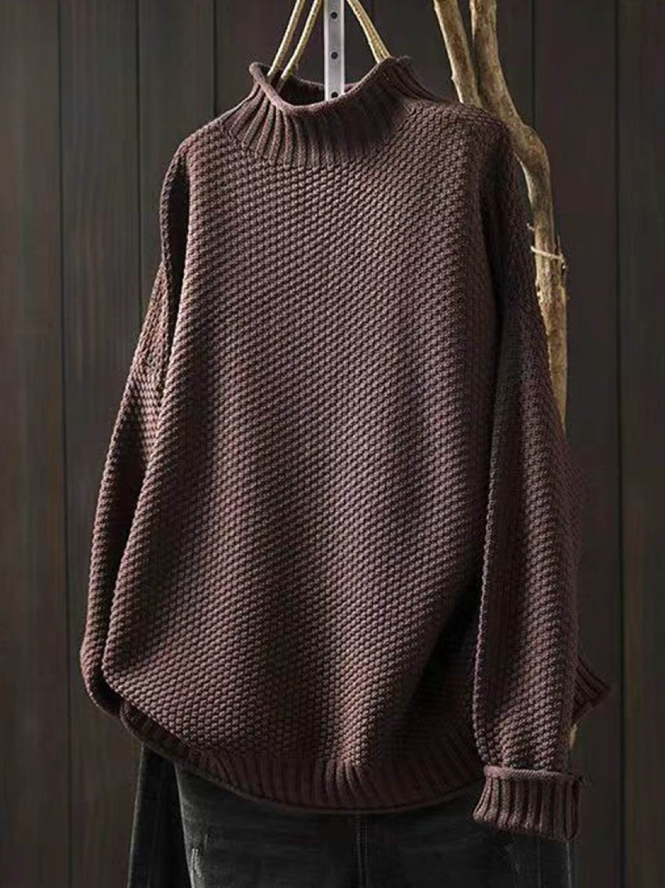 Damski Retro Gładki Luźny Elegancki Półgolf Casual Sweter Dzianinowy