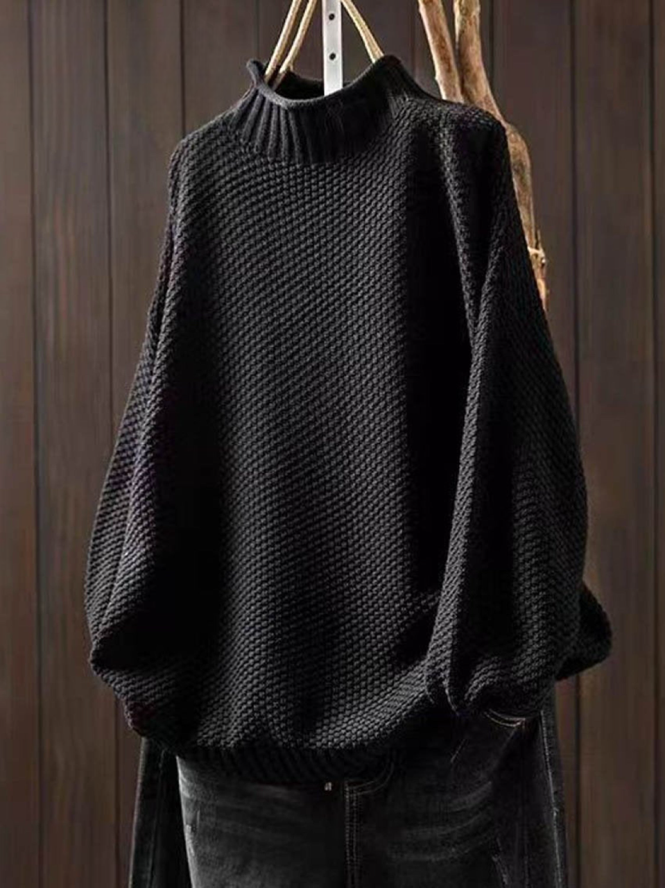 Damski Retro Gładki Luźny Elegancki Półgolf Casual Sweter Dzianinowy