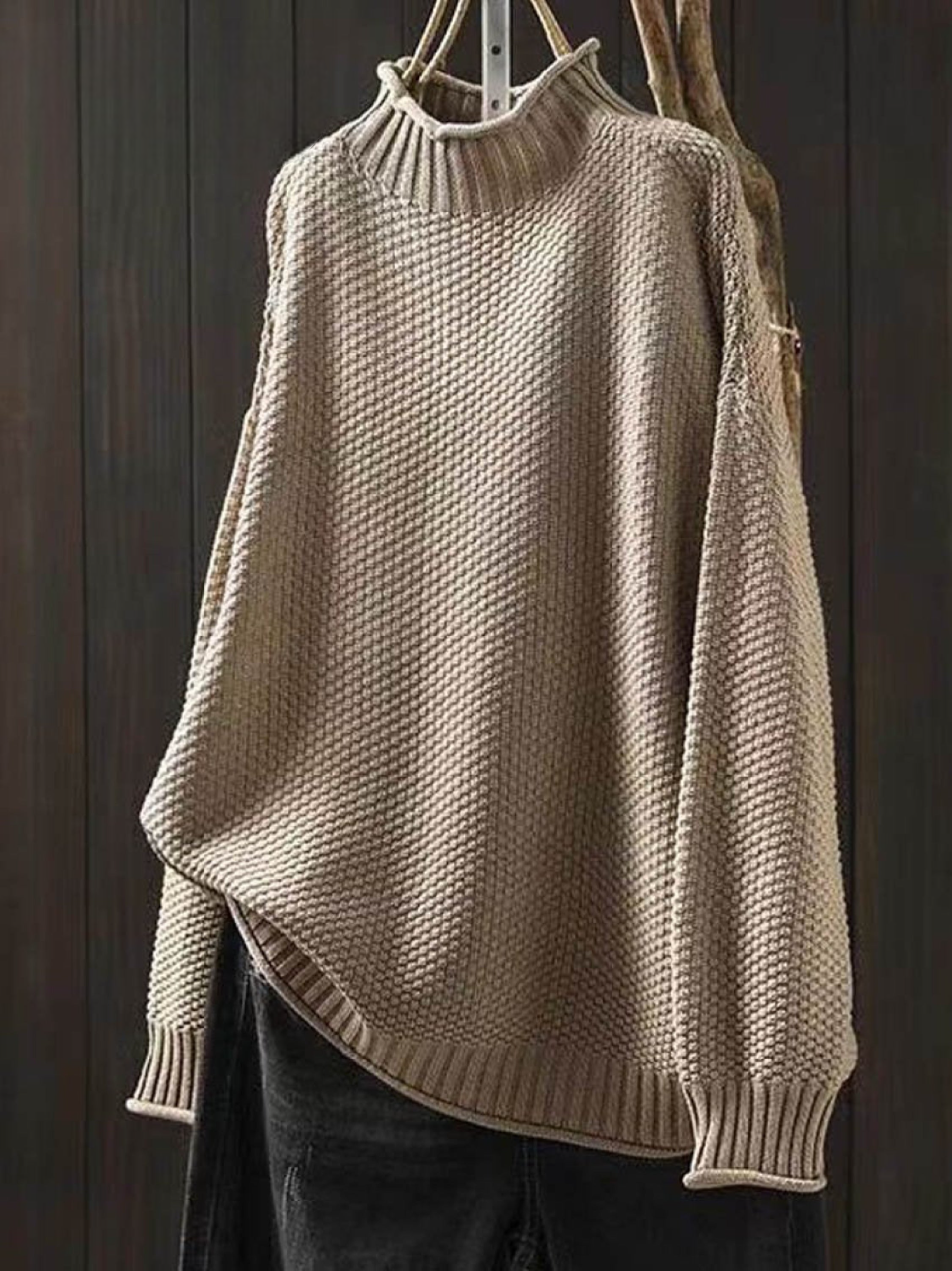 Damski Retro Gładki Luźny Elegancki Półgolf Casual Sweter Dzianinowy