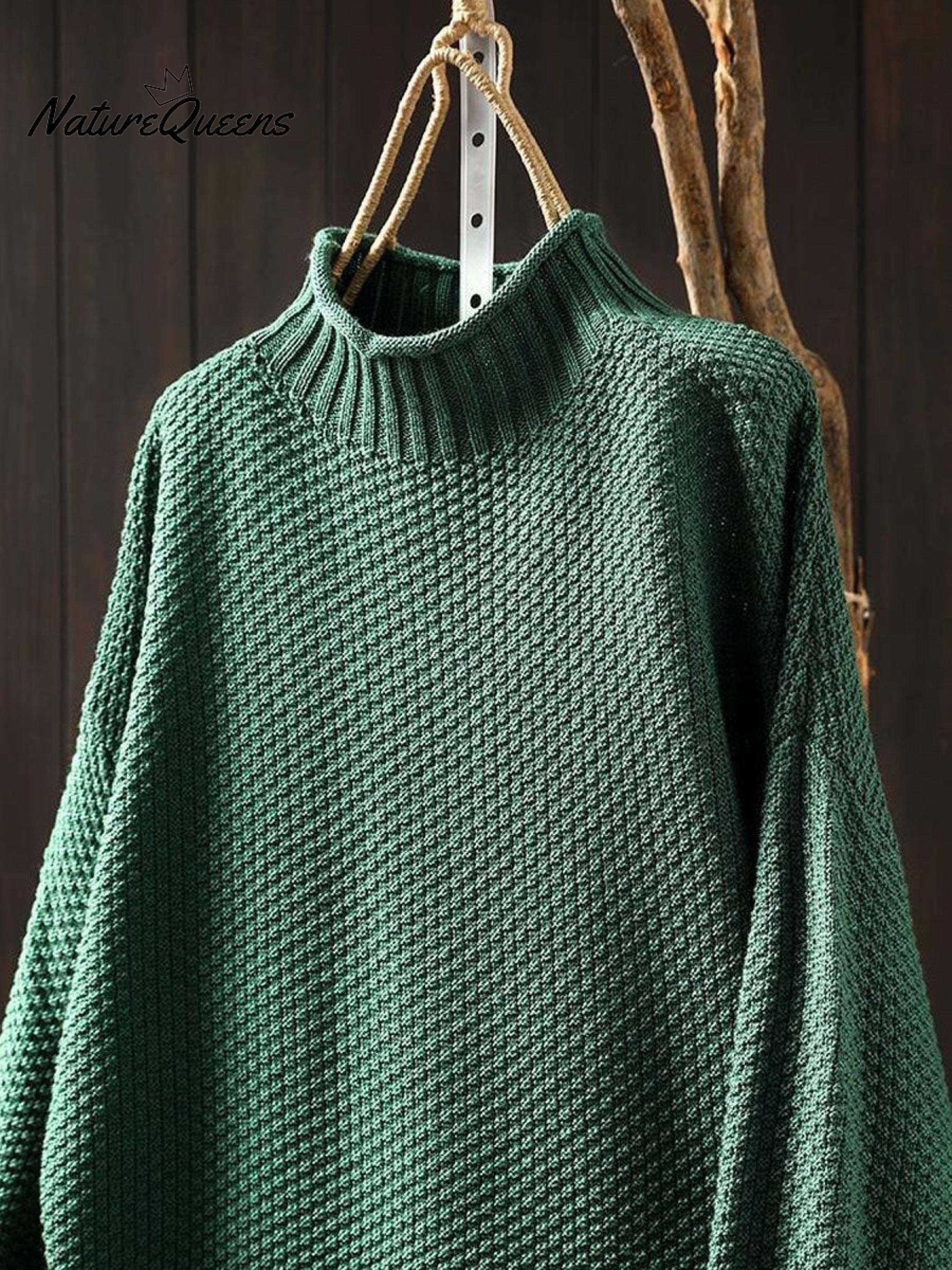 Damski Retro Gładki Luźny Elegancki Półgolf Casual Sweter Dzianinowy
