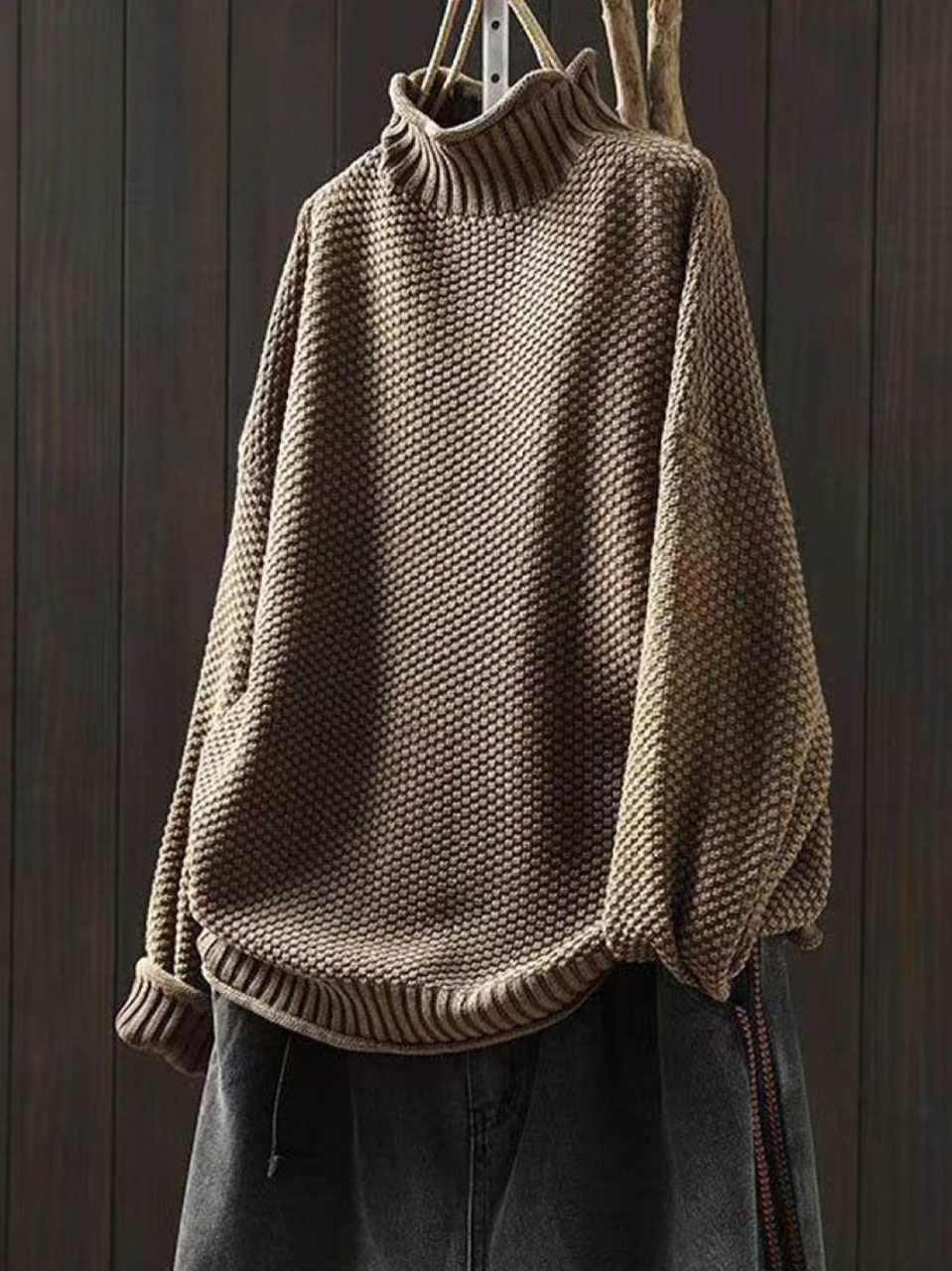 Damski Retro Gładki Luźny Elegancki Półgolf Casual Sweter Dzianinowy