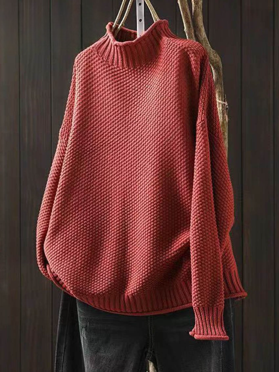 Damski Retro Gładki Luźny Elegancki Półgolf Casual Sweter Dzianinowy